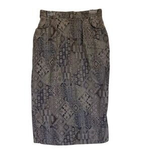 VTG Willow Bend Aztec Patterned Gray Midi Maxi Skirt Size 14‎ USA South Western
